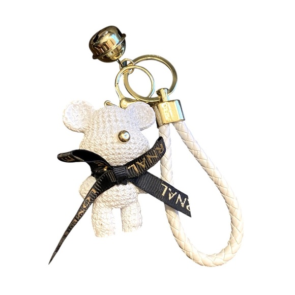 Accessories - 3/$15 Charming Resin White Bear Keychain with Black Bow and Bell